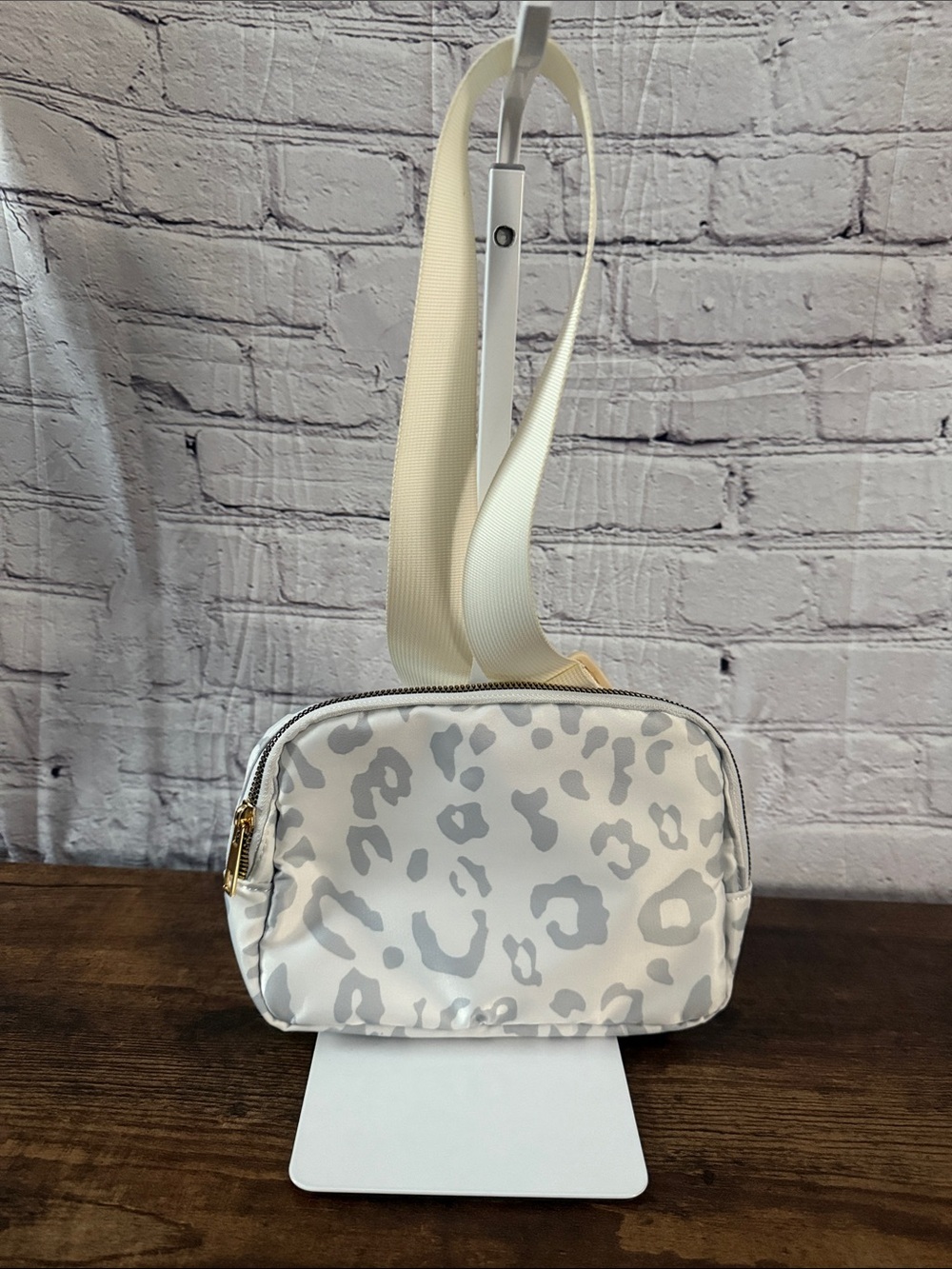 Cream and Gray Leopard Crossbody Bag